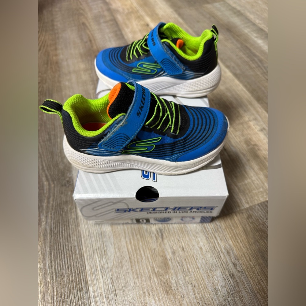 Skechers Microspec Advance Blue and Black Sneakers with Neon Accent Sneakers